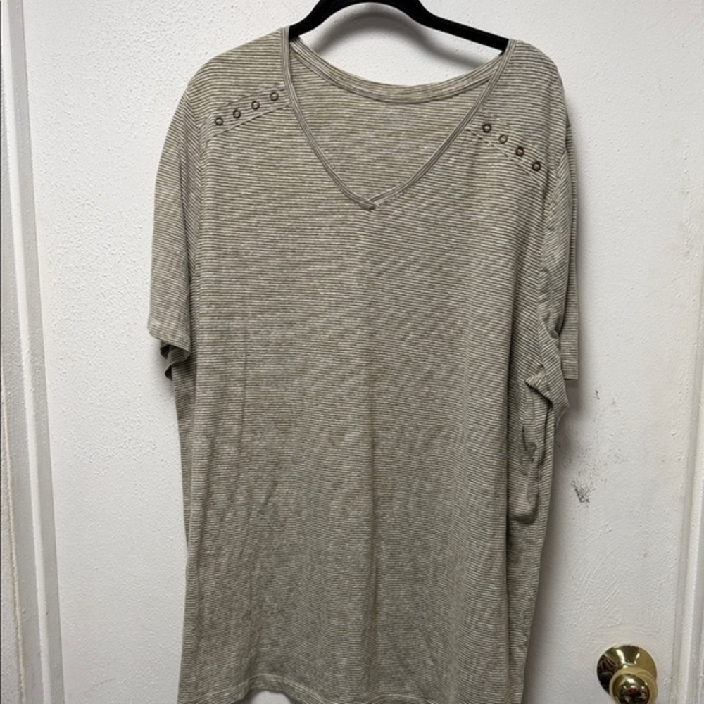 Catherines Tan & Cream Short Sleeve Top
